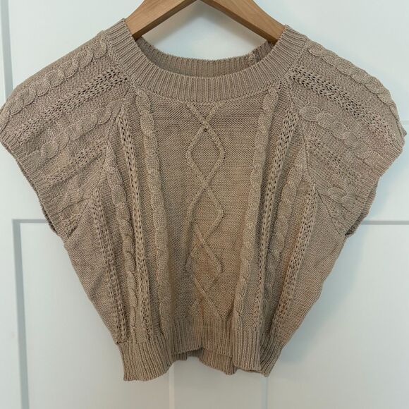 Cable Knit Crop Tank Top Coffee Brown Sleeveless Sweater Vest M - Picture 6 of 6